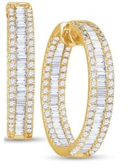 14K Yellow Gold Round Brilliant Cut Diamond - In & Out Invisible & Channel Set Round Circle Hoop Earrings - (3.72 cttw.)
