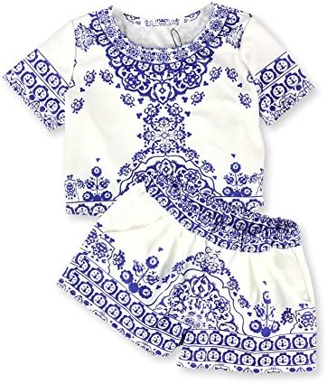 Goodnight Macaroon Womens China Pattern Co-Ord Set Graphic T-Shirt whiteblue L