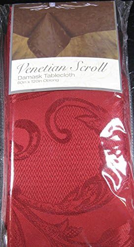 Damask Tablecloth- Venetian Scroll- Burgundy -100% Polyester-Assorted Sizes Oblong and Round (60 x 102 Oblong)