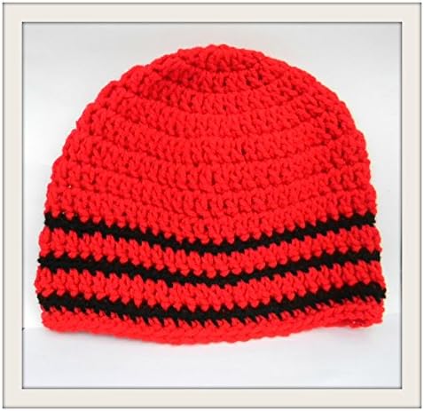 Crochet Skull Cap, Red with Black trim Beanie, Boho Hat