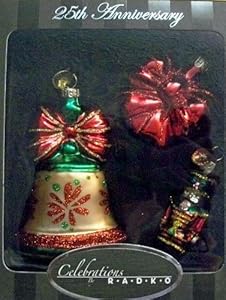 #!Cheap 2010 Set of 3 Bell Ribbon Nutcracker 25th Anniversary Christmas Ornaments