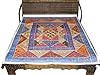 Tribal Kutch India Ethnic Bedspread- Blue Red Mirror Embroidery Tapestry Throw