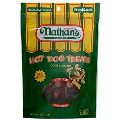 Nathan's Famous Hot Dog Treats, All Beef, 4-Ounce Ziplock Bags (Pack of 4)