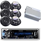 New Kenwood Outdoor Waterproof KMRM312BT ATV Bike Boat Digital USB AUX Radio Stereo w/Bluetooth, 6x 6.5 Inch Black Marine Pyle Speakers, 400W Pyle Amp