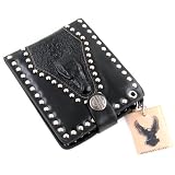 Genuine Leather Wallet with Crocodile Skin and Metal Beads - Black