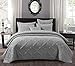 Tache Solid Light Grey Silver Soothing Pastel Soft Cotton Geometric Diamond Stitch Pattern Lightweight Quilted Bedspread 3 Piece Set, Queen