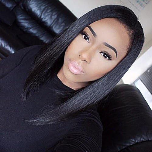 Softsilky 100% Human Hair Short Bob Lace Front Wigs & Full Lace Wig Glueless Virgin Brazilian Hair for Women Natural Striaght Color #1b (Lace Front Wigs, 12)
