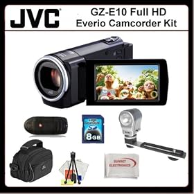 JVC GZ-E10 Everio Camcorder Kit Includes: JVC GZE10 Camcorder (Black), Video Light , 8GB Memory Card, Memory Card Reader, Large Carrying Case, Table Top Tripod, LCD Screen Protectors, Cleaning Kit & SSE Microfiber Cleaning Cloth.