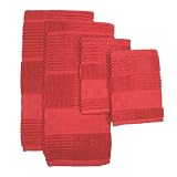 Ritz Gourmet Collection Egyptian Cotton 4-Piece Kitchen Towel and Dish Cloth Set, Red