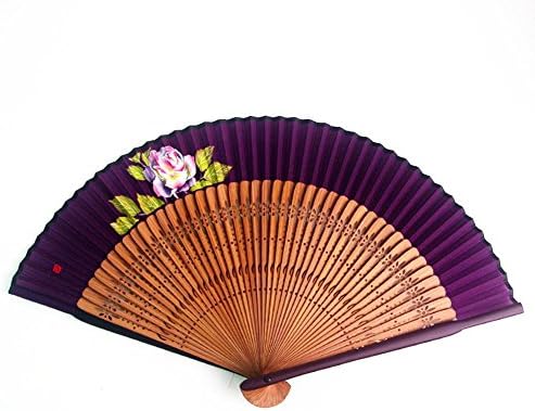 Made in Japan Hana Sensu Folding fan (Name and a single flower are drawn by hand on a fan) Rose in Muted Purple/with your name in Kanji