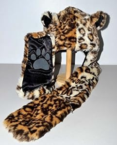 Leopard Anime Faux Animal Hood Hoods Mittens Gloves Scarf Spirit Paws Ears New