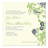 Cari Green And Navy On Antique White Wedding Invitations