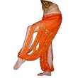 Orange Harem Pants with Multiple Slits and Gold Beads and Sequins
