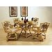 Cancun Palm 5 Piece Indoor Rattan Dining Set with Caster Chairs in Natural Finish Fabric: Palm Patch Champagne