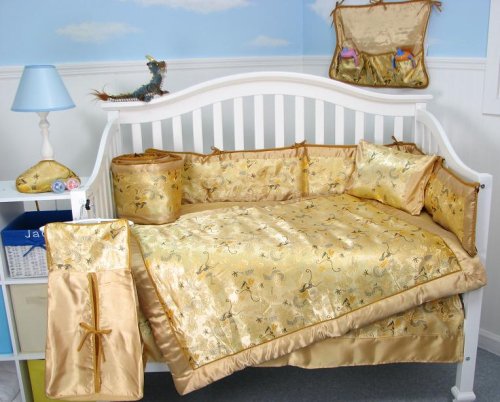 Golden Dragon Silky Baby Crib Nursery Bedding Set 10pcs