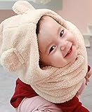 京都 おかげさまで ベビー ＆ キッズ かわいい  クマさんのお耳 すっぽり フード ＆ ネックウォーマー 選べる カラー (ベージュ)