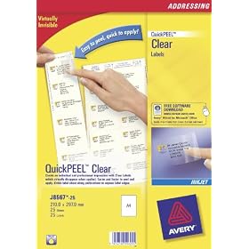 Avery Clear Addressing Labels 1 per Sheet 210x297mm Ref J8567-25 [25 Labels]