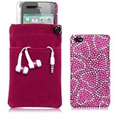 IPHONE 4 / IPHONE 4S 4 PC LUXURY GIFT ACCESSORY PACK - LOVE HEARTS DIAMANTE CASE, SCREEN PROTECTOR, POUCH PART OF THE QUBITS ACCESSORIES RANGE