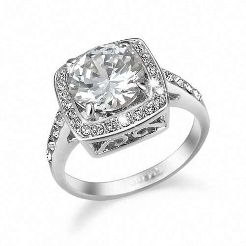 18K White Gold Plated Sparkly Round Cut Cubic Zirconia Women's Wedding ...