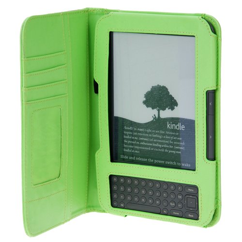 GTMax Leather Protector Cover Case with CC slot - Green for Kindle 3 3G + Wi-Fi 3rd Generation