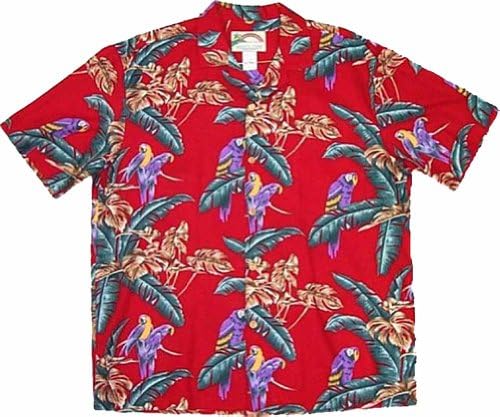 Paradise Found Jungle Bird Rayon Hawaiian Shirt, Red, Medium