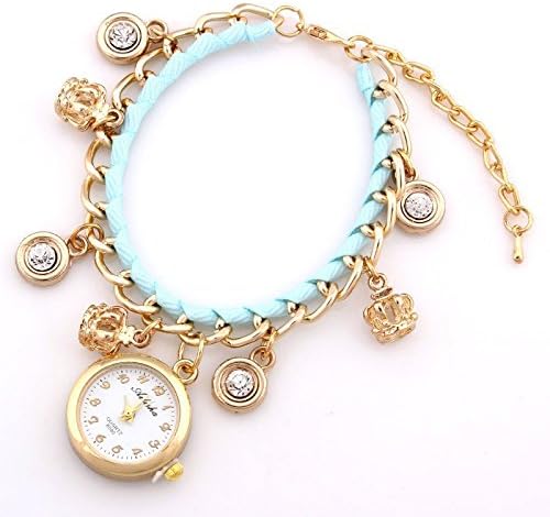 HKB Rose quartz fashion watches for women gold alloy glass-Sky Blue