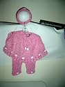 Pc82sp, Knitted Raspberry Chenille Girls Poncho, Pant and Headband Trimmed with Carnations.