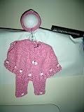 Pc82sp, Knitted Raspberry Chenille Girls Poncho, Pant and Headband Trimmed with Carnations.