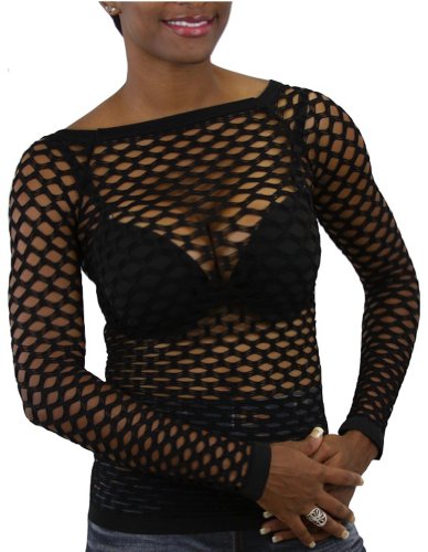 ToBeInStyle Women's Long Sleeve Fishnet Clubwear Top