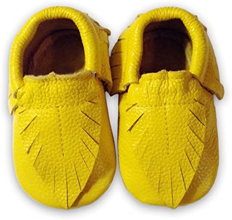 Yellow Baby/ Toddler Leather Moccasins with Feather (18-24 Months)