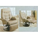 Modern Style Taught Pulled Bone Leatherette Fabric Cushion Swivel Recliner With Tilt Back Function