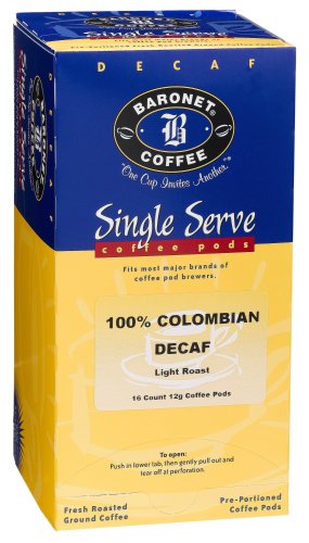 Baronet Coffee Decaf 100% Colombian Mega Coffee Pods, 16-Count Boxes (Pack of 4) by Coffee Pods