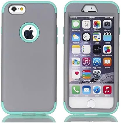 iPhone 6 Case (4.7 inch), MISTOT(TM) Latest Fashion Hot Sale iPhone 6 Cover Slim Hybrid Three-in-one Shockproof Silicone Case Cover for Apple iPhone 6 4.7 inch (Grey/Mint Green)