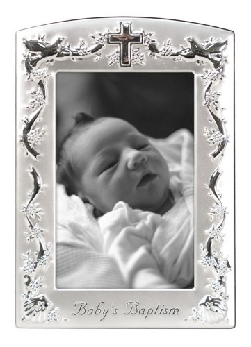 Malden Baby Baptism Two-Tone Picture Frame, Pewter