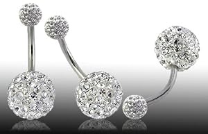 Piercing nombril en cristal Swarovski - acier chirurgical (316L) - 1.6mm x 10mm x boule en cristal transparent de 6mm