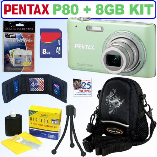 Pentax Optio P80 12.1MP Digital Camera (Mint) + 8GB Accessory Kit