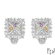 FPJ Vibrant High quality Earrings With 0.60ctw Precious Stones - Genuine Amethysts, Citrines, Peridots and Topazes Beautifully Designed in 14K White Gold. Total item weight 9.6g Length 22mm