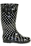 Ladies Black White Dot Wellington Boots - Womens Sizes 4-8