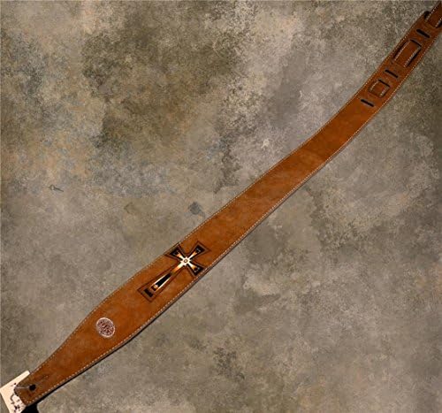 Christian Cross Tan Suede Leather Guitar Strap