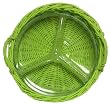 Hand Woven Kiwi Green Painted Willow Basket with Glass Crudite Bowl 11.5"D
