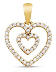 10K Yellow Gold Round Brilliant Cut Channel Set Diamond Halo Heart Pendant - (1/6 cttw.)