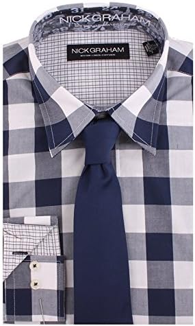 Nick Graham Everywhere Men's Modern Fit Buffalo Check Dress Shirt and Tie