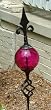 Fleur de Lis Garden Stake with Magenta Suncatcher Gazing Globe