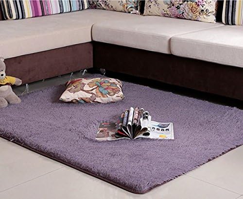 YesluckY Shaggy Fluffy Rugs Anti-Skid Area Rug Dining Room Carpet Home Bedroom Floor Mat(Purple)