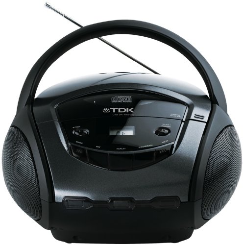 TDK T78834 CD Boombox Stereo-Radio mit Netz- oder Batteriebetrieb (UKW, CD, AUX) grau