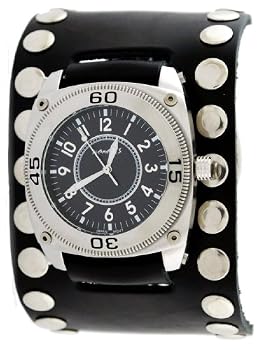 Nemesis #SM012K Men's Premium Wide Leather Stud Cuff Band Sports Watch