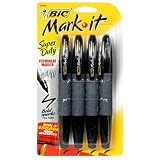 BIC Mark-It Super Duty Pocket Permanent Marker - Black, Six - 4 Count Packs (24 Markers)