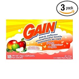 Gain Dryer Sheets, Apple Mango Tango Scent, 105-Count Boxes (Pack of 3)