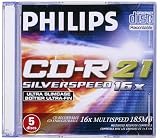 Philips Mini-CD-Rohlinge CD-R 21 Silverspeed 185MB Color Slim Jewel Case (max. 16x) 5er Pack