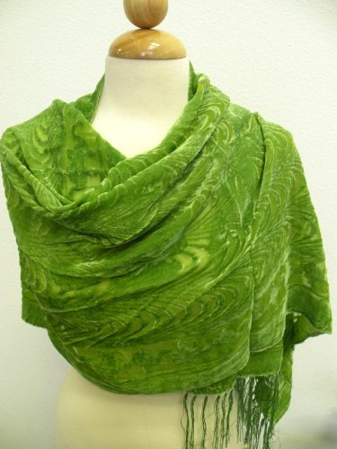 Get Gifts – Gorgeous Velvet Burnout Scarf w/Shanghai Silk Back Side, Soft Touch ,Kiwi, Good for All Seasons ,Evening Party,Any Occasions Scarf- Kiwi Color ,Super Soft 20"x64"+4"x2 Fringe,Perfect for Birthday Gift,Super Saving Special Discount,100% Satisfaction Guaranteed !